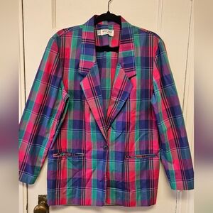 Alfred Dunner Pink & Purple Plaid Blazer Size 8